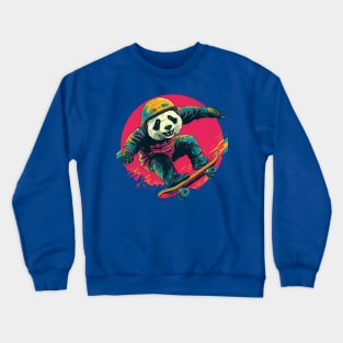 Street art panda in helmet riding a skateboard Crewneck Sweatshirt